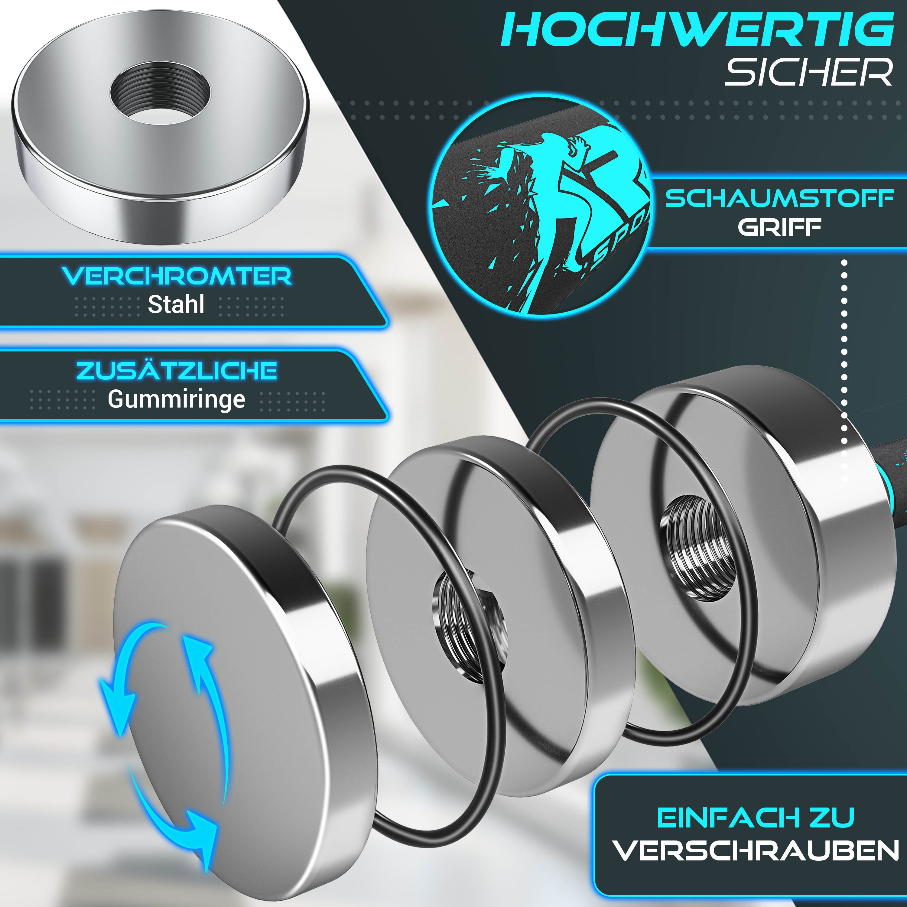RE:SPORT Gartentisch RE:SPORT® 2er Hanteln Set aus massivem Stahl 2,5/5/7,5/10 kg, Hantel (Kurzhanteln Home Gym, Krafttraining & Muskelaufbau, Fitness Kurzhante – Bild 3 von 5