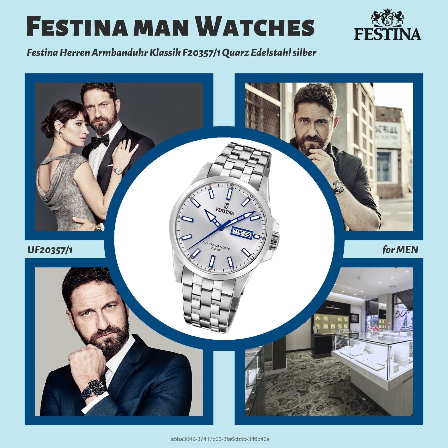 Uhr Festina (ca. Edelstahlarmband, 41mm), rundes F20357/1, Edelstahl groß Festina Herrenuhr mit Gehäuse, Quarzuhr Herren Elega