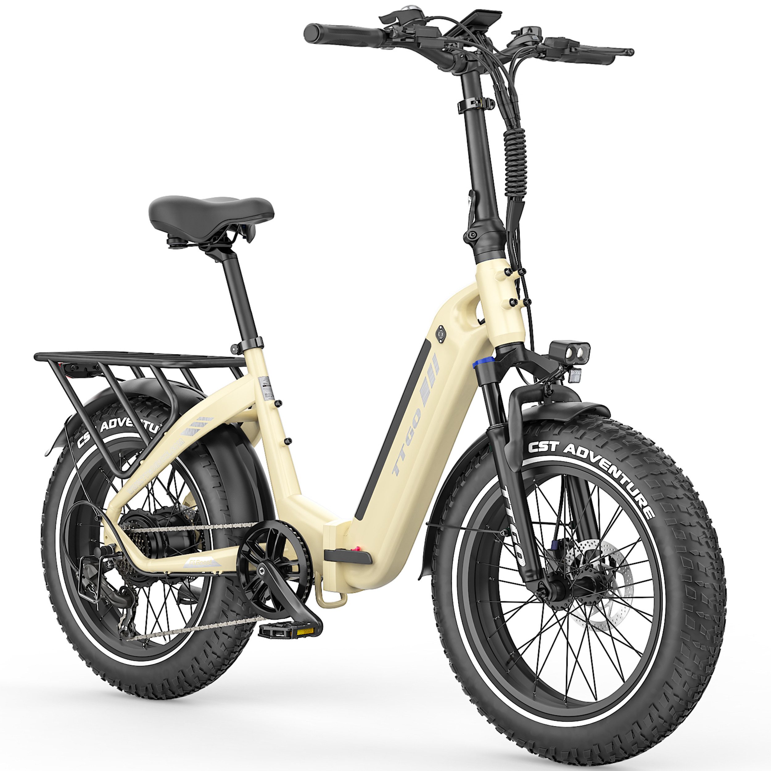 TTGO E-Bike Klapprad 20x4 Zoll, 70Nm Hinterradmotor, 140km, F6B, Drehmomentsensor, 7 Gang SHIMANO, Kettenschaltung, Heckmotor, 864 Wh, MAX. 150kg, Federgabel mit Lockout, Elektrofahrrad, hydr. Bremsen