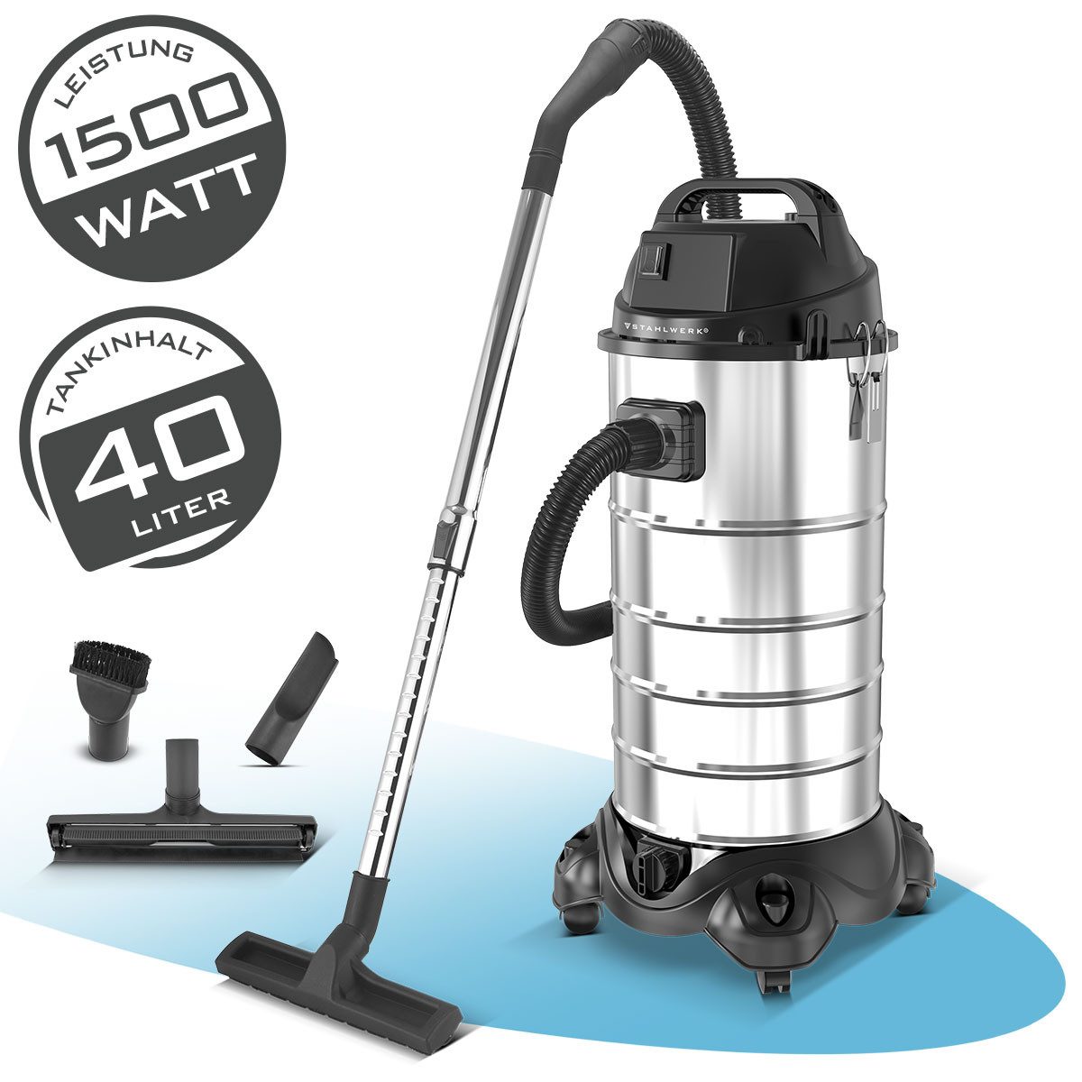 STAHLWERK Industriesauger 1500 W Nass- und Trockensauger VCL-1500 ST Industriesauger mit 40 L