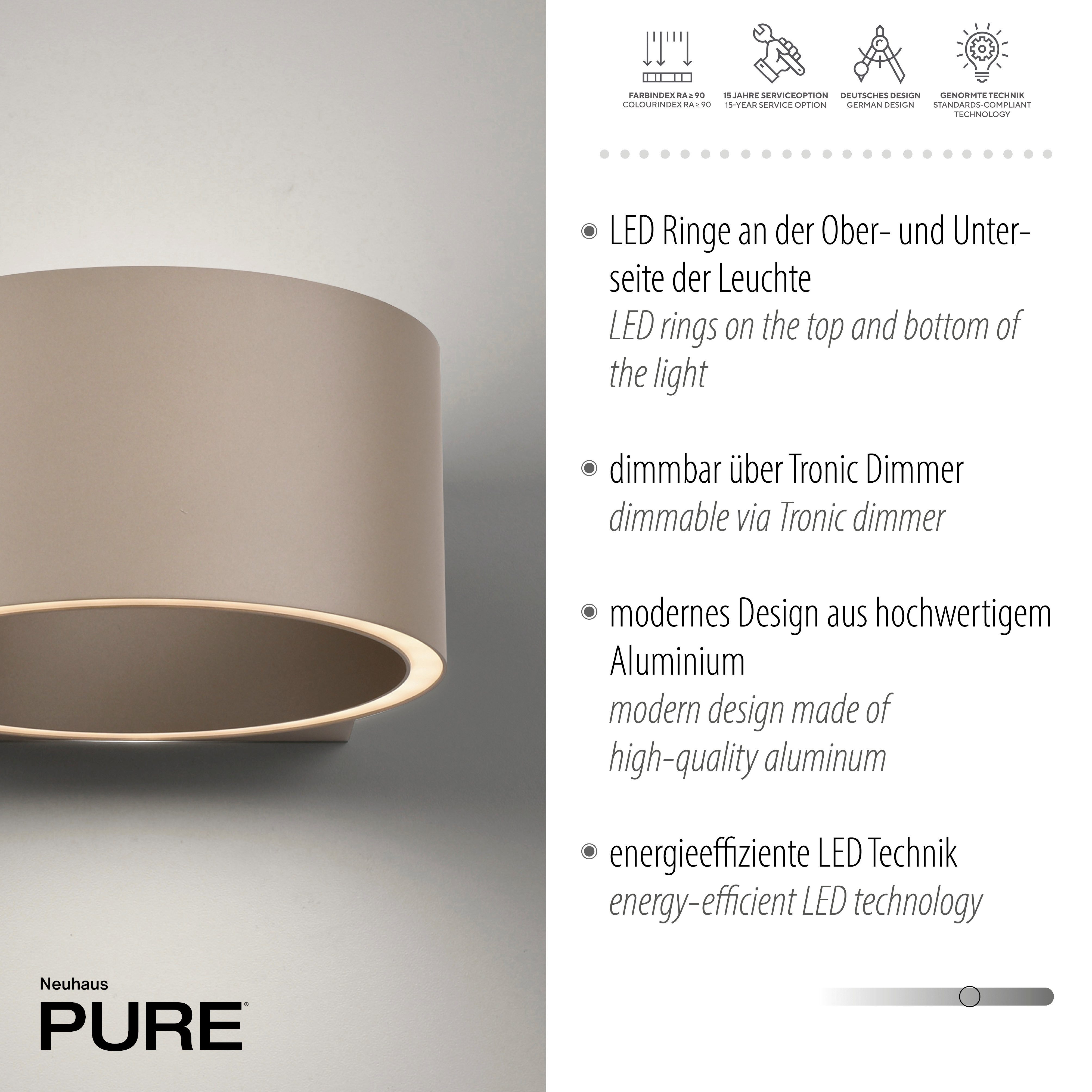 Neuhaus PURE LED Wandleuchte PURE Clipse, LED fest integriert, Warmweiß, Lichtaustritt oben und unten, dimmfähig
