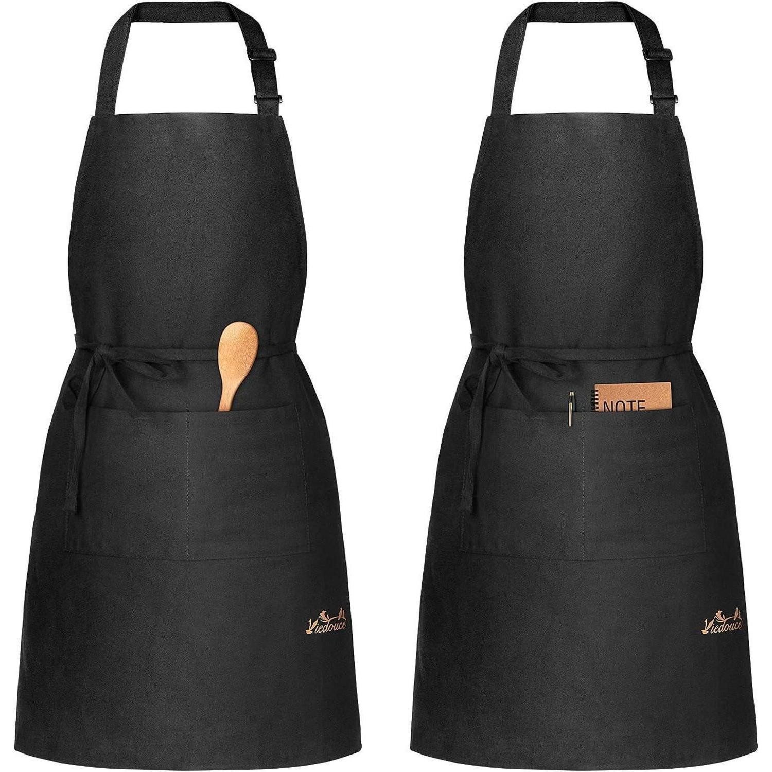 LuxusKollektion Kochschürze Schürze Kochschürze Taschen Verstellbar Damen Schwarz Dritte Baumwolle