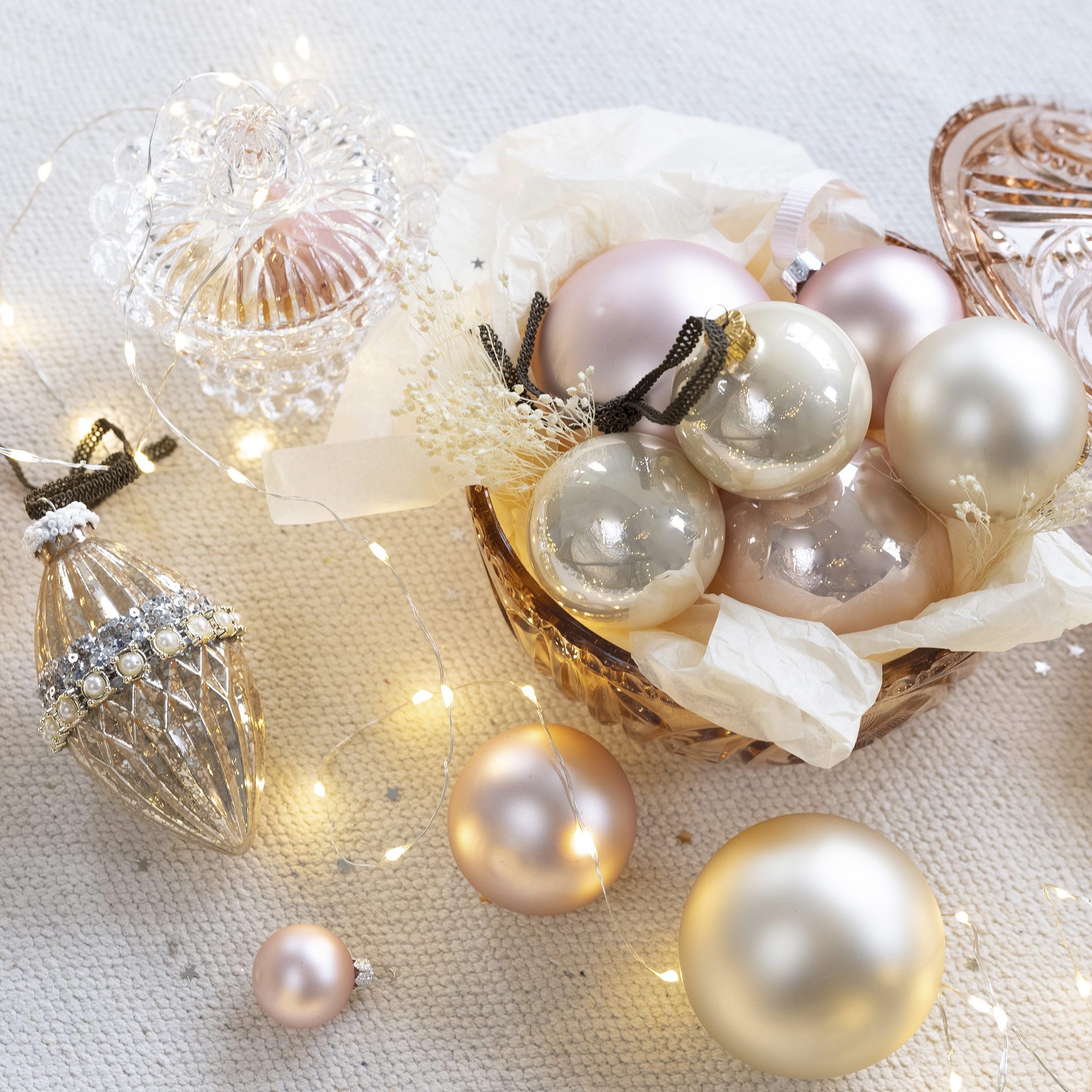 Kaemingk Weihnachtsbaumkugel, Weihnachtskugeln Glas 3,5cm 16 Stück - Puderrosa