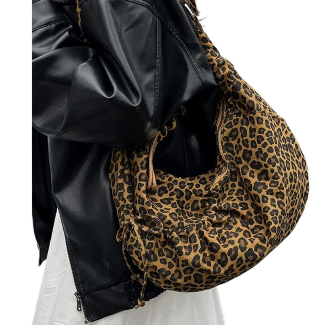nsihing Schultertasche Crossbody Bag Damen Leopard Umhängetasche Halbmond Tasche Hobo Bag (Shopper Tasche Damen Retro Canvas Beuteltasche Stofftasche), für College Schule Arbeit Reisen Einkaufe
