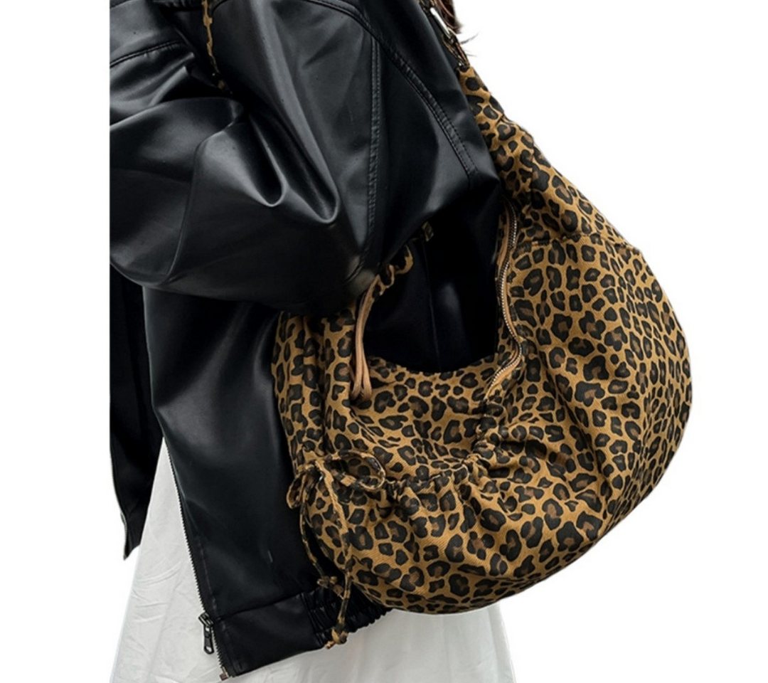 nsihing Schultertasche Crossbody Bag Damen Leopard Umhängetasche Halbmond Tasche Hobo Bag (Shopper Tasche Damen Retro Canvas Beuteltasche Stofftasche), für College Schule Arbeit Reisen Einkaufe