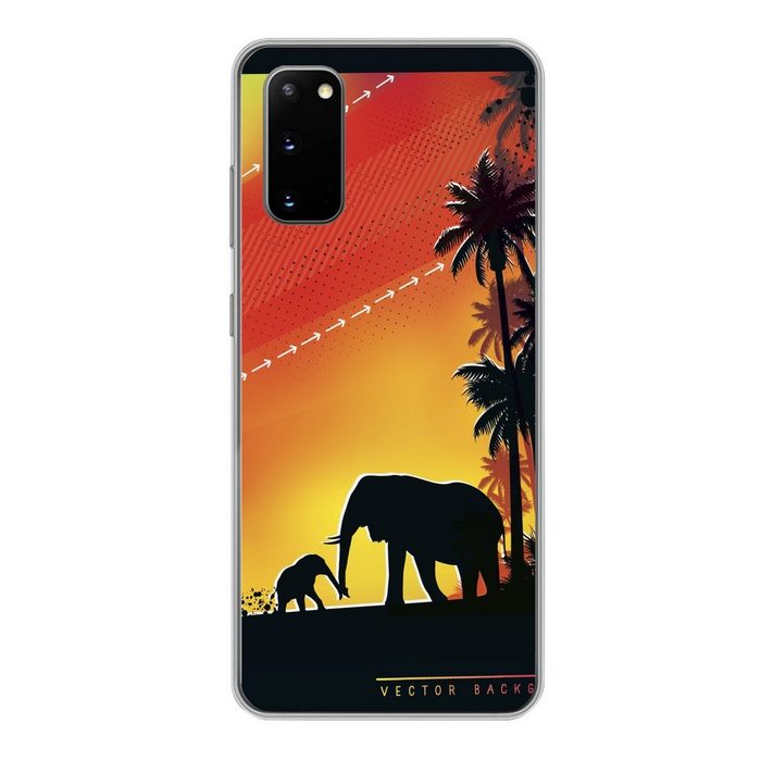 MuchoWow Handyhülle Eine Illustration eines Elefanten und seines Kalbes bei Phone Case Handyhülle Samsung Galaxy S20 Silikon Schutzhülle