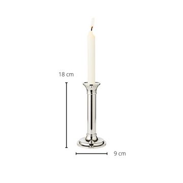 EDZARD Kerzenleuchter Fiona, Kerzenständer mit Silber-Optik, Kerzenhalter für Stabkerzen, versilbert und anlaufgeschützt, Höhe 18 cm