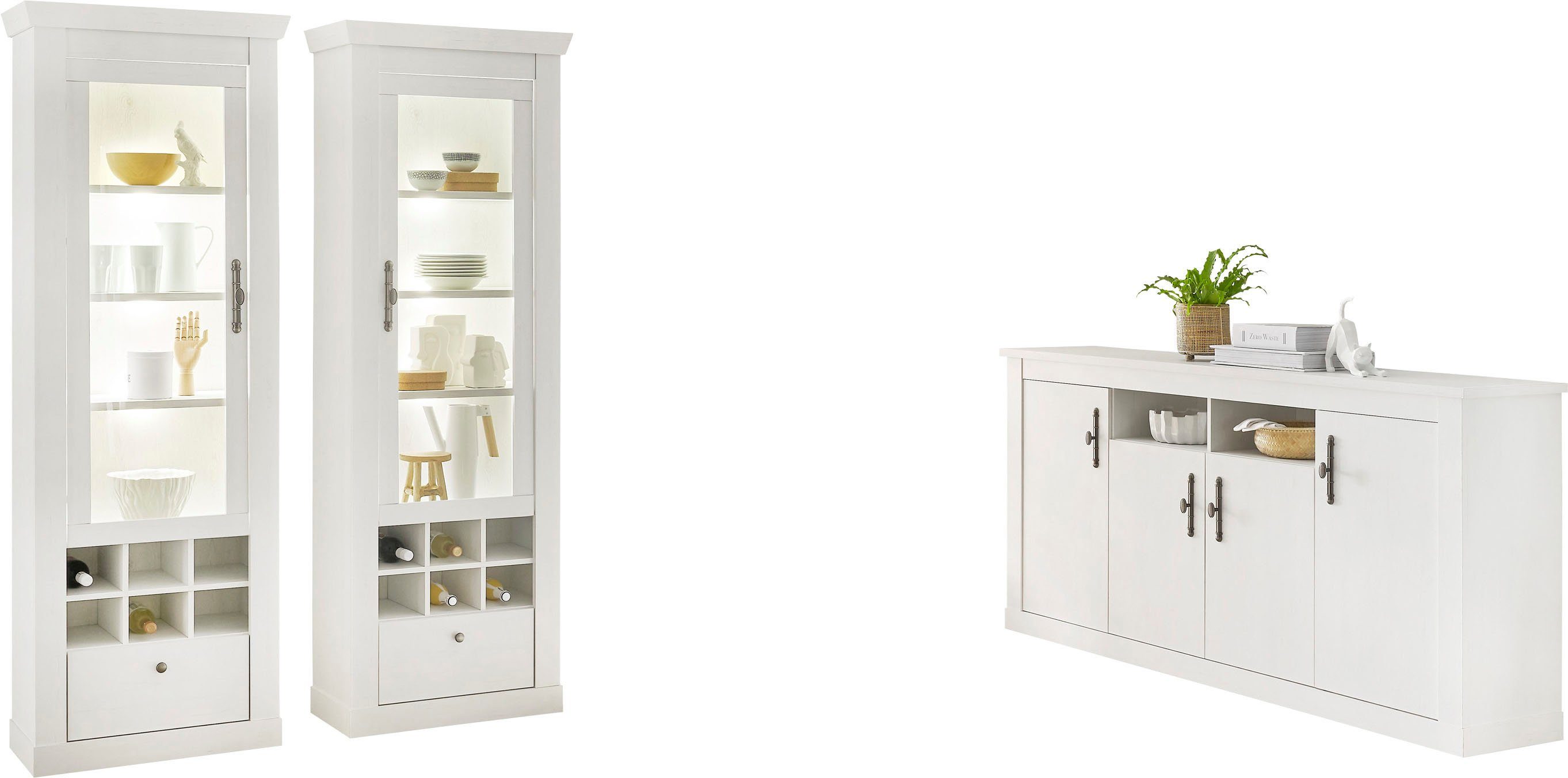 Home affaire Wohnwand RAVENNA, (3-St), im romantischen Landhausstil, Griffe aus Metall, Softclose-Funktion