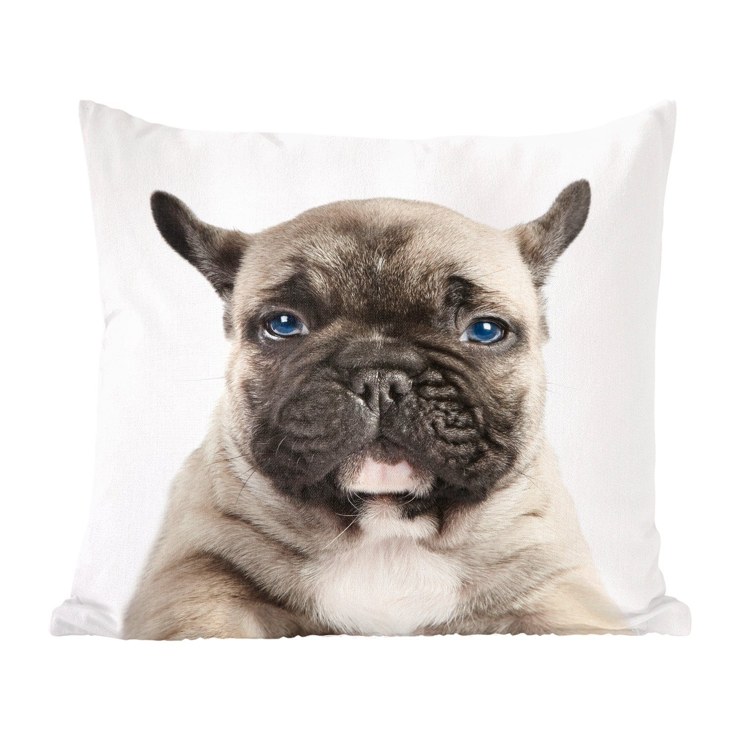MuchoWow Dekokissen Porträt eines französischen Bulldoggenwelpen, Zierkissen mit Füllung für Wohzimmer, Schlafzimmer, Deko, Sofakissen
