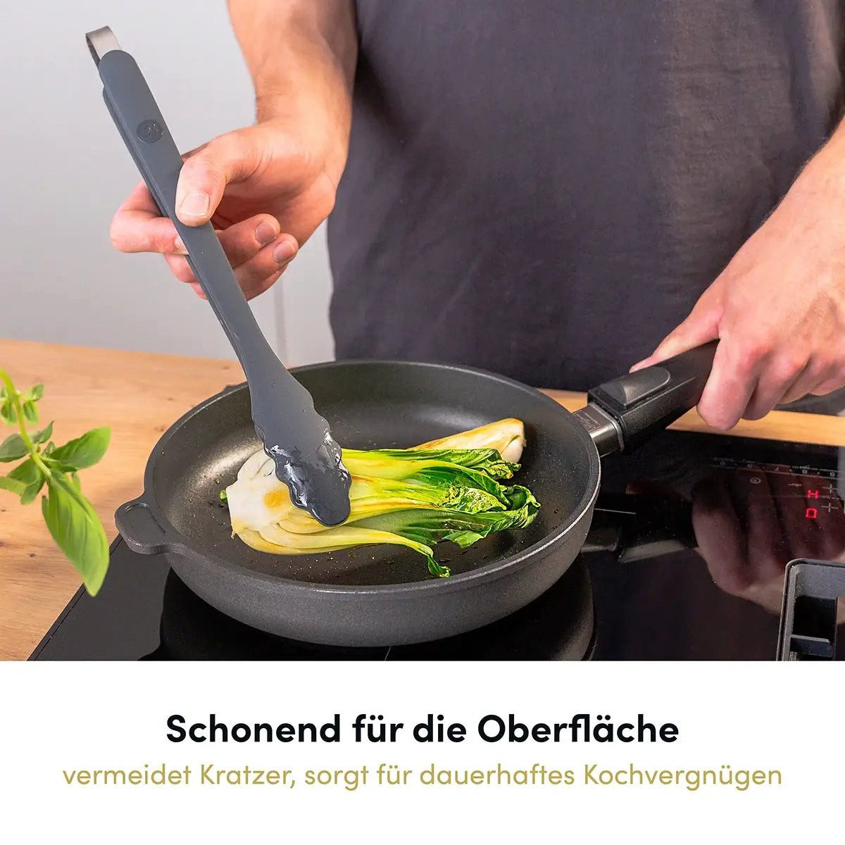 Hoffmann Germany Kochzange Silikon Edelstahl 33 cm anthrazit – kratzerfrei, Edelstahlkern, Silikon-Ummantelung, 200°C, spülmaschinenfest