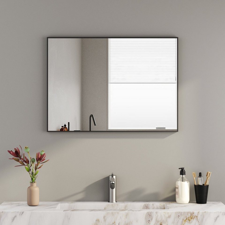 Aluminium Flur Badezimmer, für Spiegel Wohnzimmer, Boromal Rahmen Flur eckig), 80x60 Schwarz (Wandspiegel, Schlafzimmer, 60x80 Flurspiegel mit Wand
