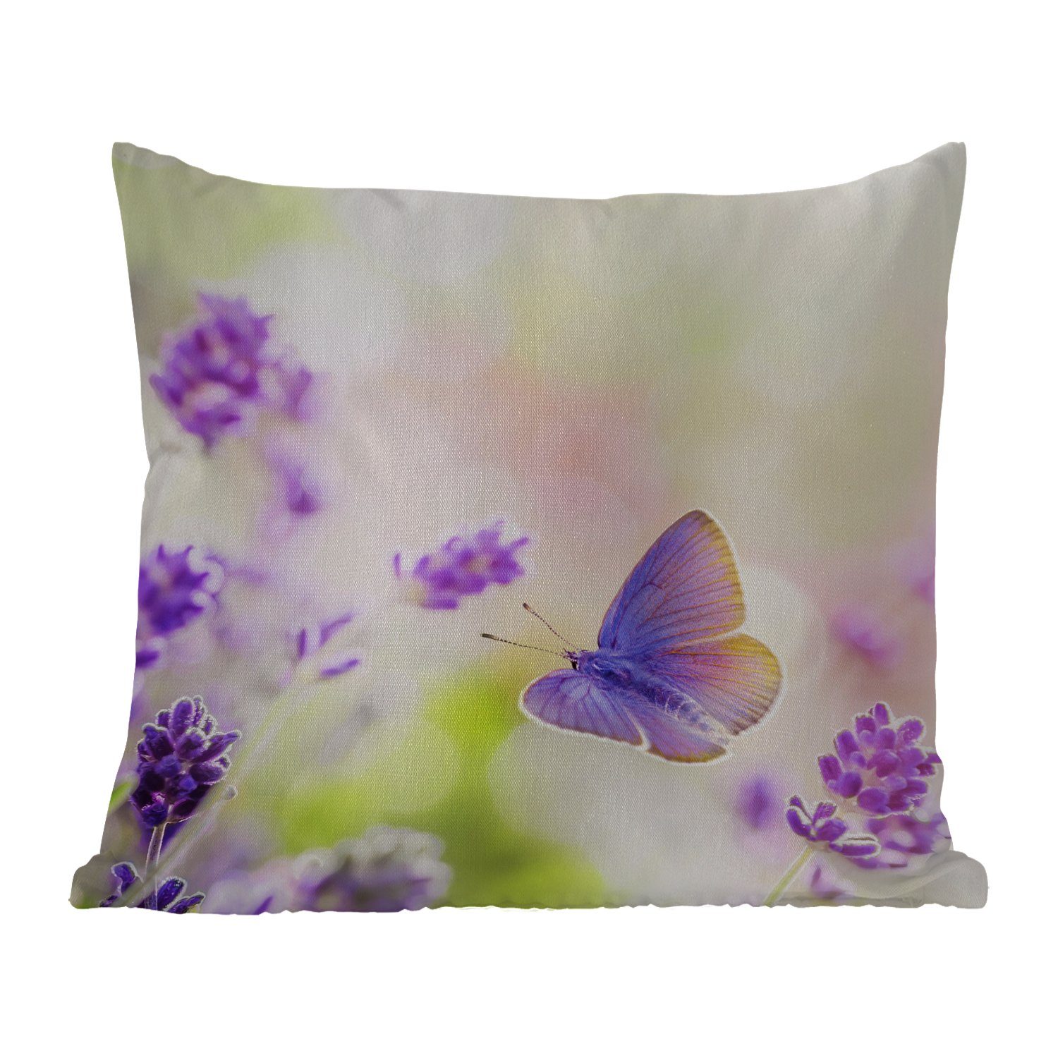 MuchoWow Dekokissen Lavendel - Schmetterling - Blumen, Kissenbezüge, Kissenhülle, Dekokissen, Dekokissenbezug, Outdoor
