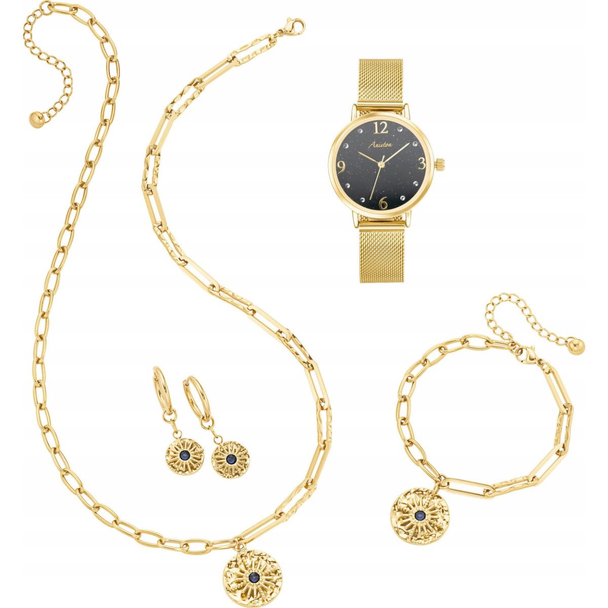 Aniston JEWELRY & WATCHES Schmuckset Damen Schmuckset mit Uhr Halskette Armband und Ohrringen 4-teilig (4-tlg)