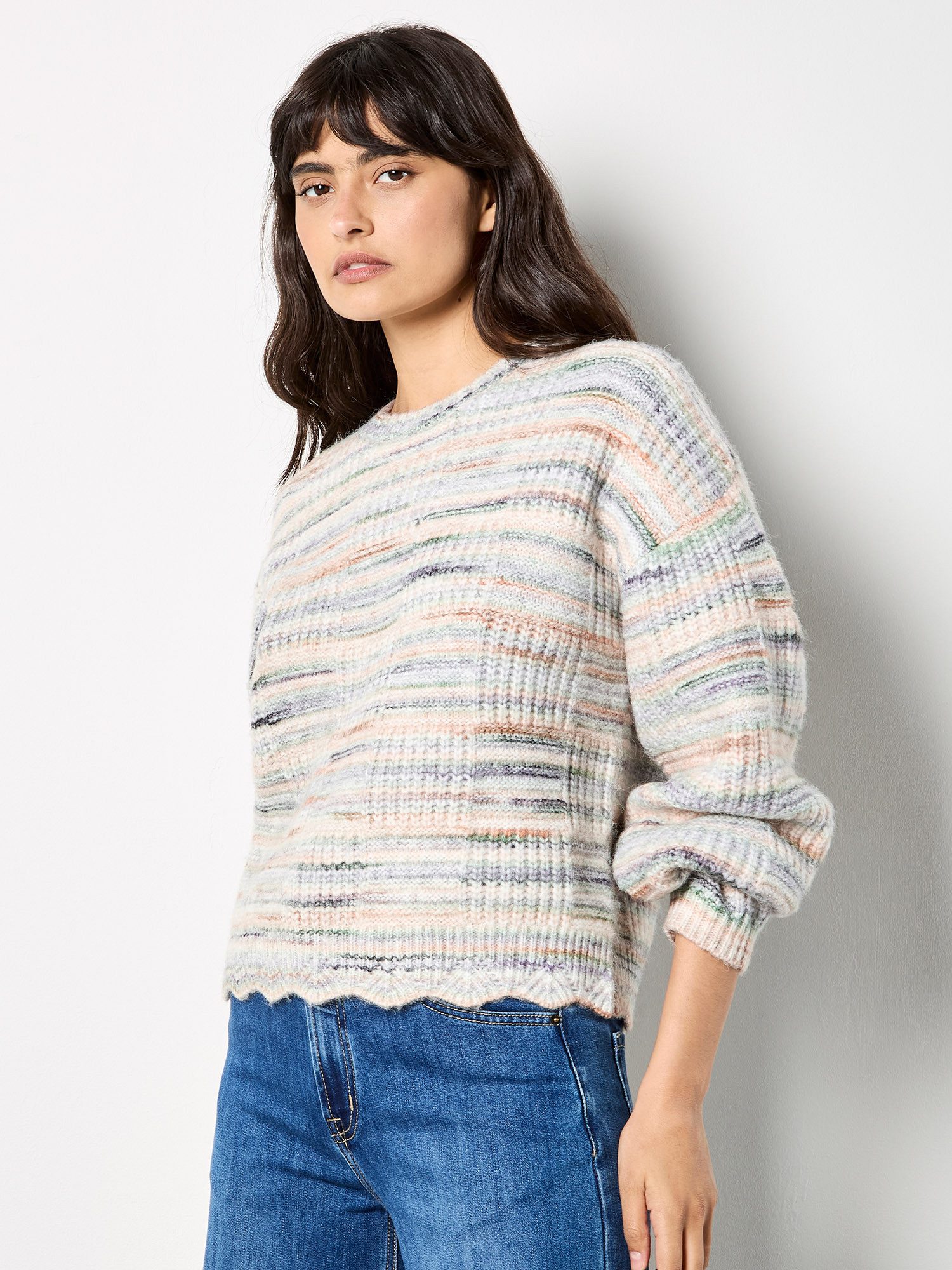 Apricot Strickpullover Rundhalspullover mit gewelltem Saum