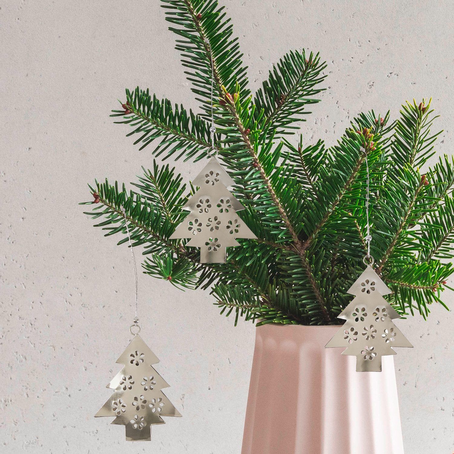 Marrakesch Orient & Mediterran Interior Christbaumschmuck Dekoanhänger Weihnachtsbaum aus Eisen gefertigt, 3er-Set, Silber 10 cm (3-tlg), Handarbeit