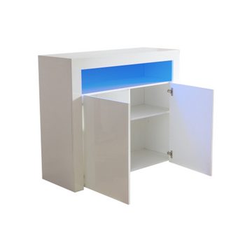 Merax Kommode Bifrost, Sideboard in Hochglanz weiß mit LED-Beleuchtung inkl. Fernbedienung