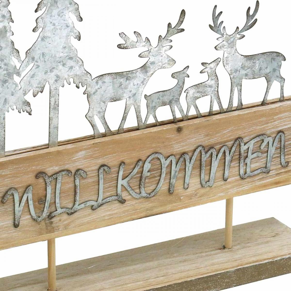 Florists Products Weihnachtsmann Willkommen-Deko mit Rehen und Tannen aus Holz und Metall