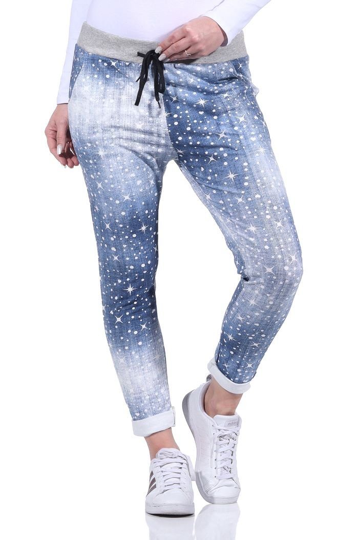 Mississhop Chinohose Damen Hose Blumen Jogginghose Baumwolle gemustert M. 287 25 (Sterne)