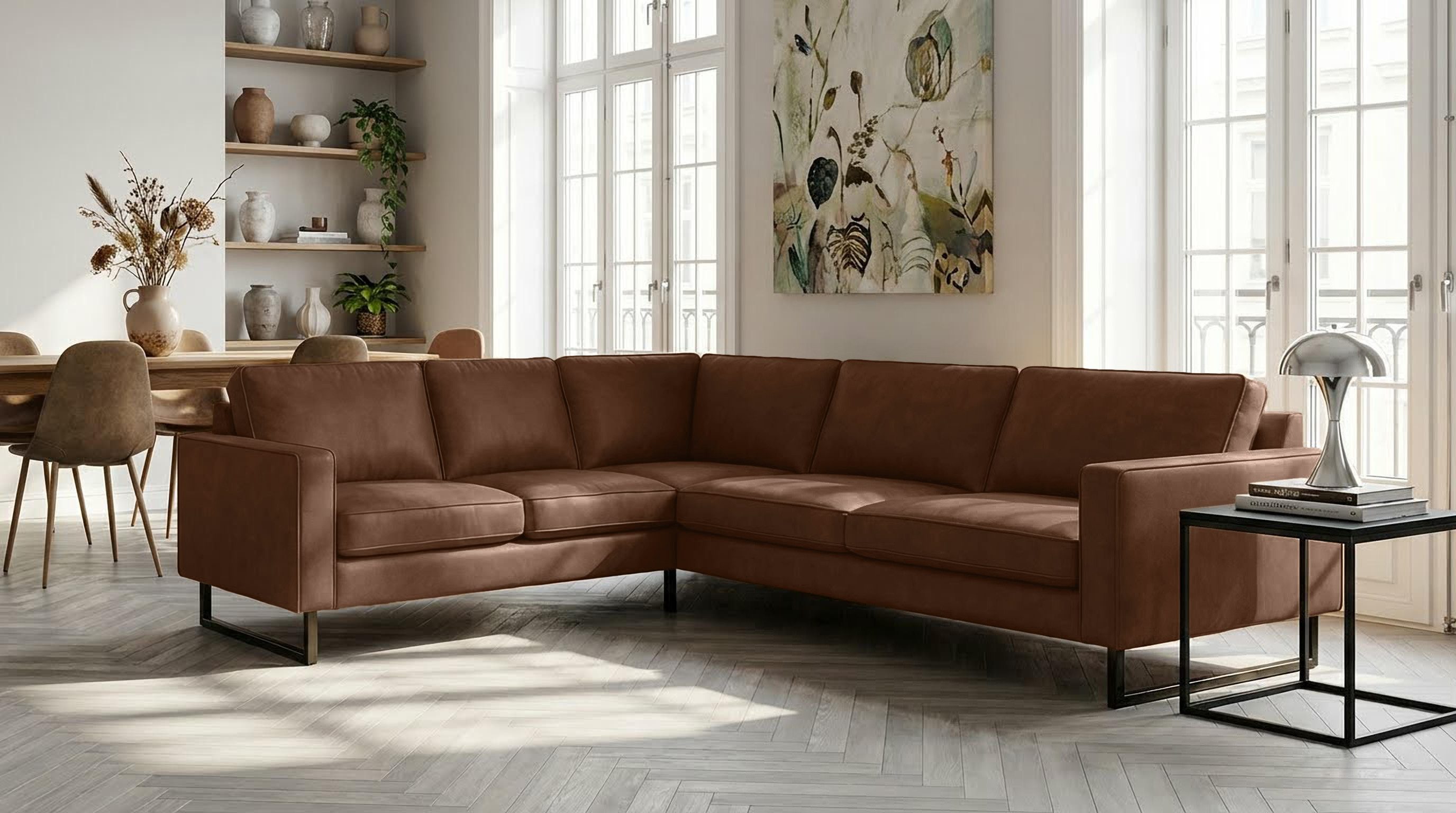 OTTO home Ecksofa Pinto, XXL, 250/290 cm, langer Schenkel, Ottomane, Cord, Chenille, Lederoptik, mit Keder, Metallfüße, Wellenunterfederung
