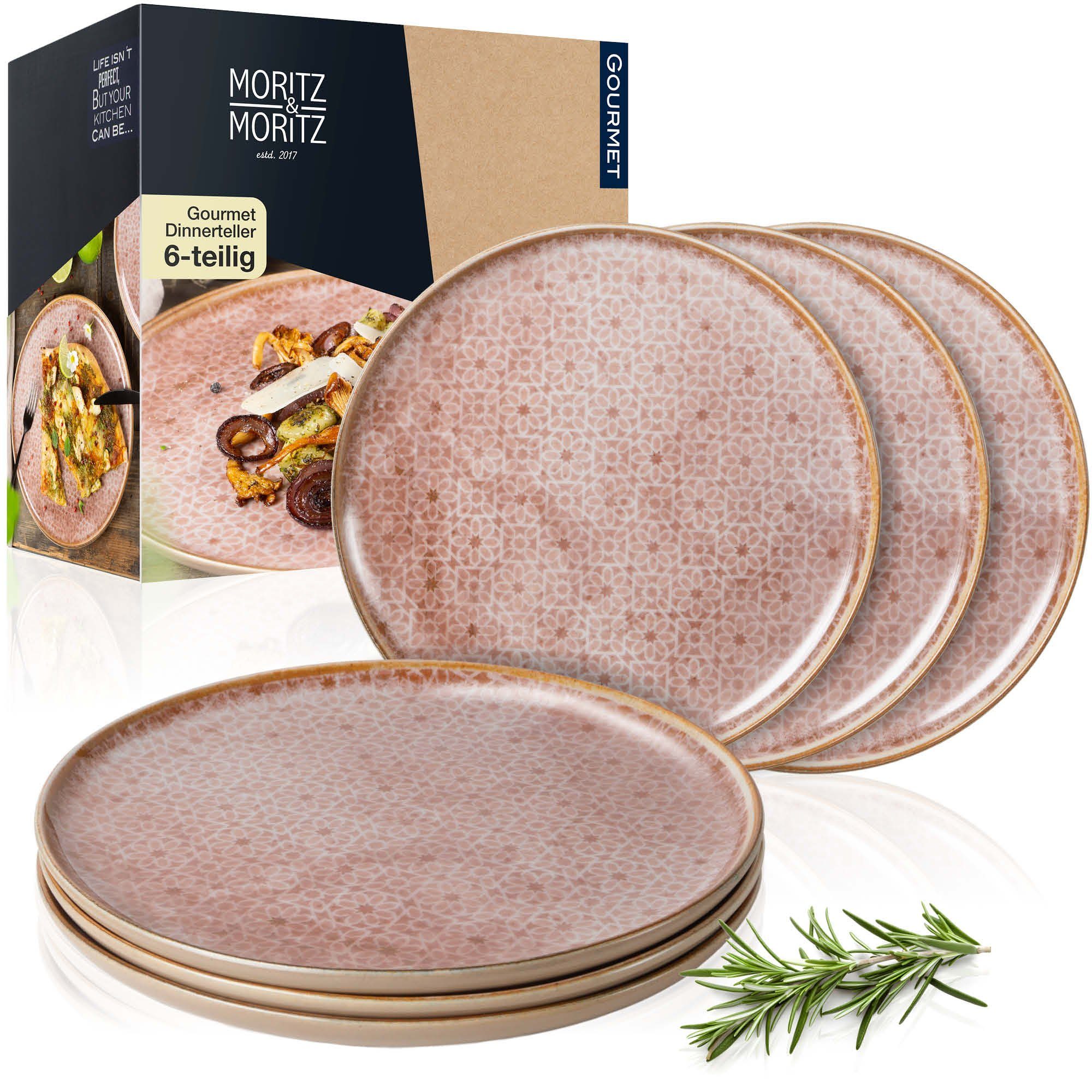 Moritz & Moritz Tafelservice TERRA Dinnerteller Rosa (6-tlg), 6 Personen, Porzellan, Speiseteller Geschirrset für 6 Personen