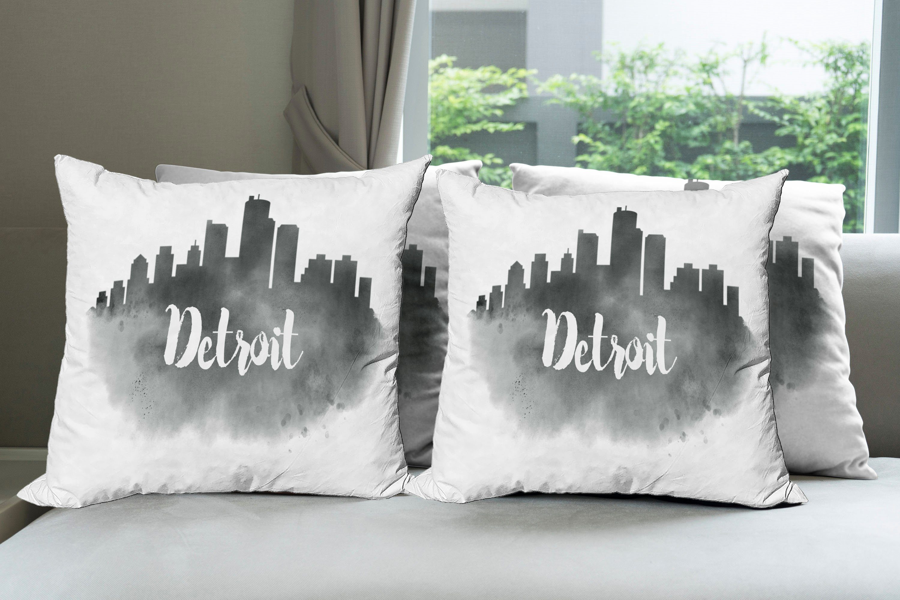 Modern Kissenbezüge Detroit Accent Smoky Digitaldruck, Doppelseitiger Abakuhaus Stadtbild Schwarz Stück), (4