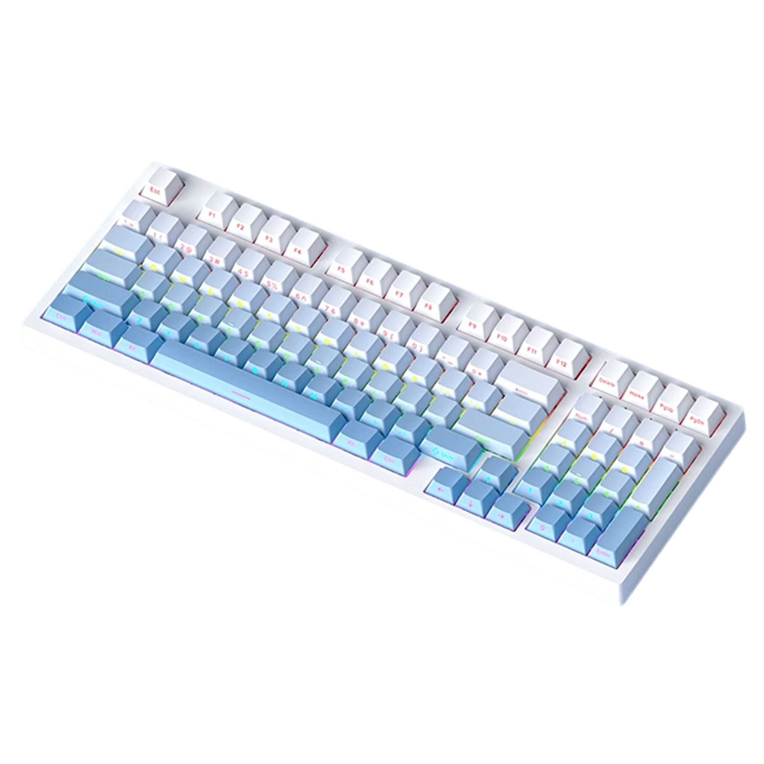 Refttenw Mechanische Gaming Tastatur, 98 Tasten LED Hintergrundbeleuchtete Tastatur (Minimalistischer PBT-Tastenkappen mit Farbverlauf)
