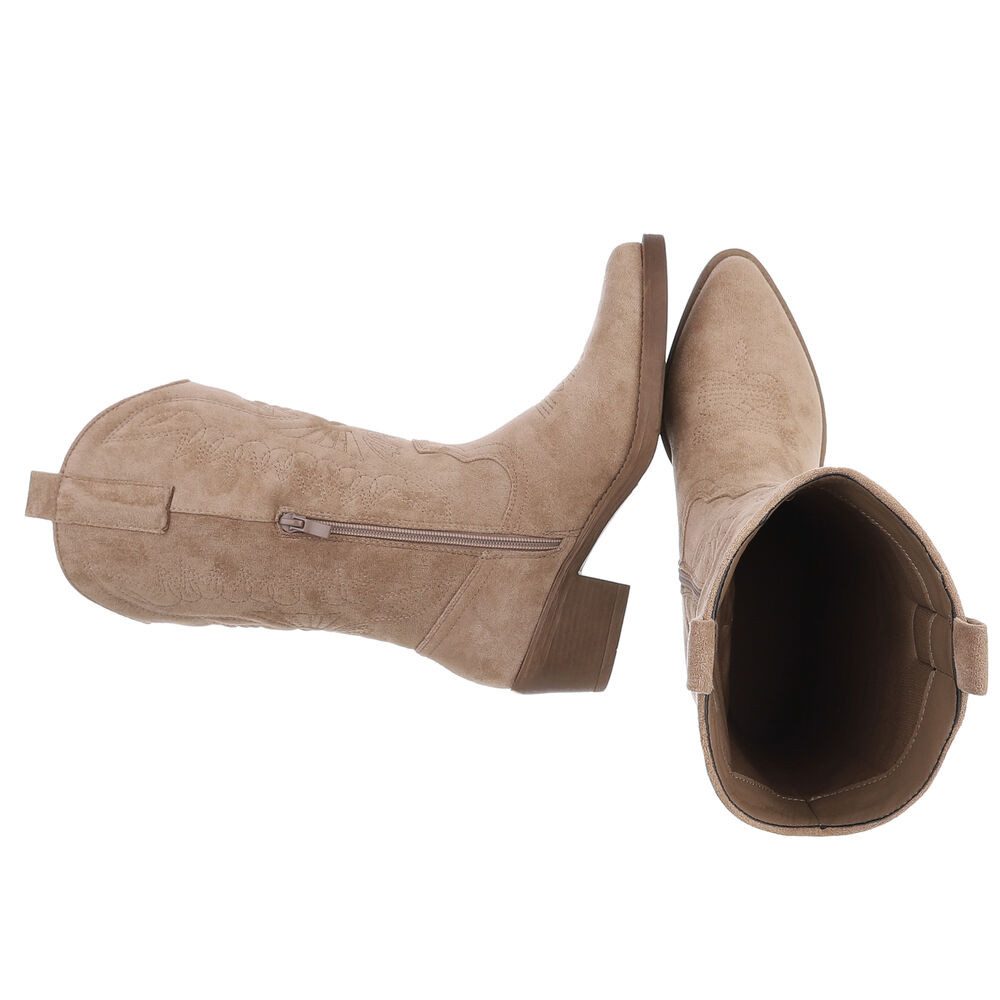 Ital-Design Moderner Western-Stiefel mit Stickerei für Damen Westernstiefel (89938032) Blockabsatz Stiefel in Hellbraun