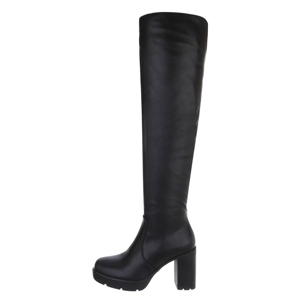 Overkneestiefel Party Stiefel High-Heel in Ital-Design Schwarz & Blockabsatz Clubwear Damen