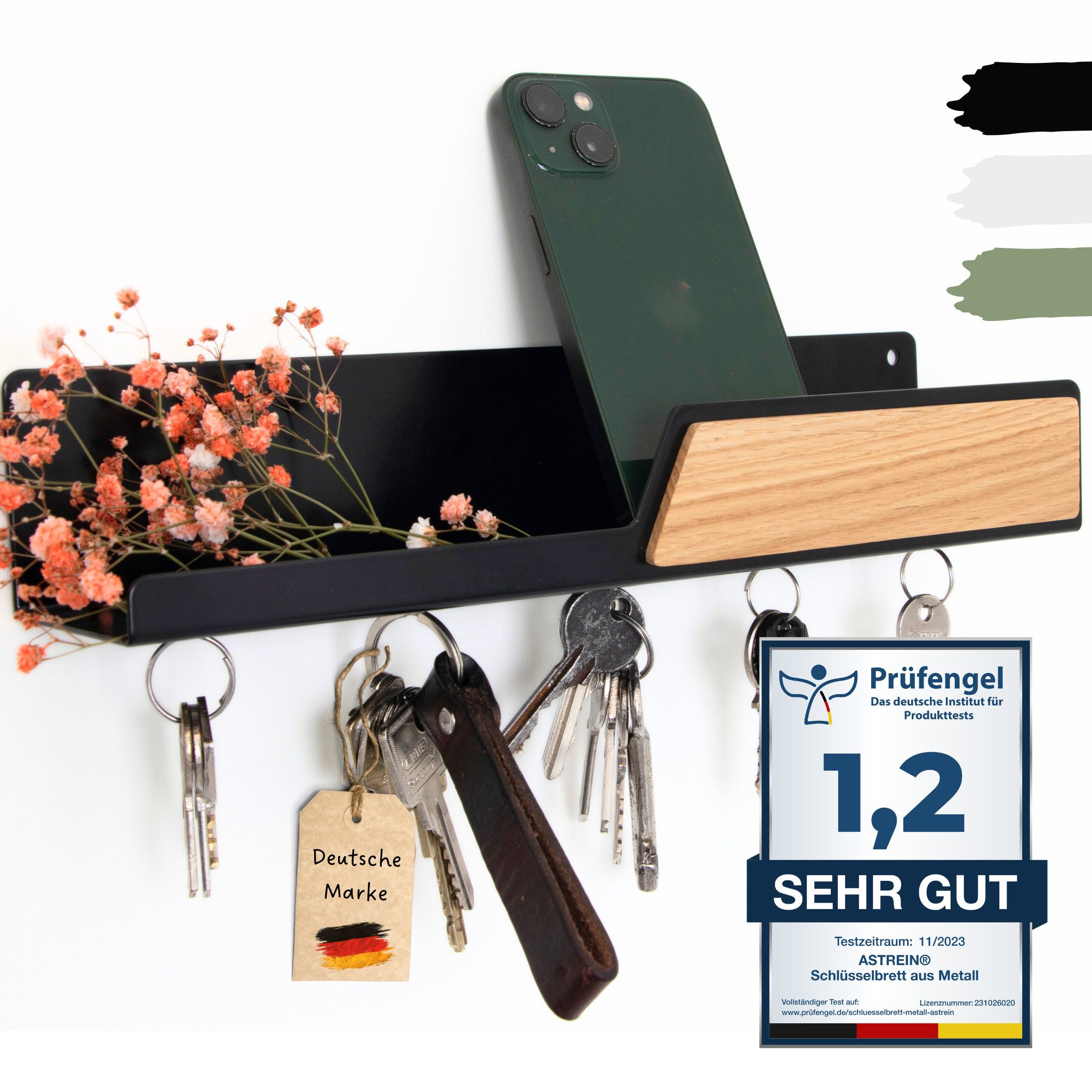 Astrein Schlüsselbrett Magnetisch, Schlüsselboard, Eiche, Schlüsselhalter mit Ablage