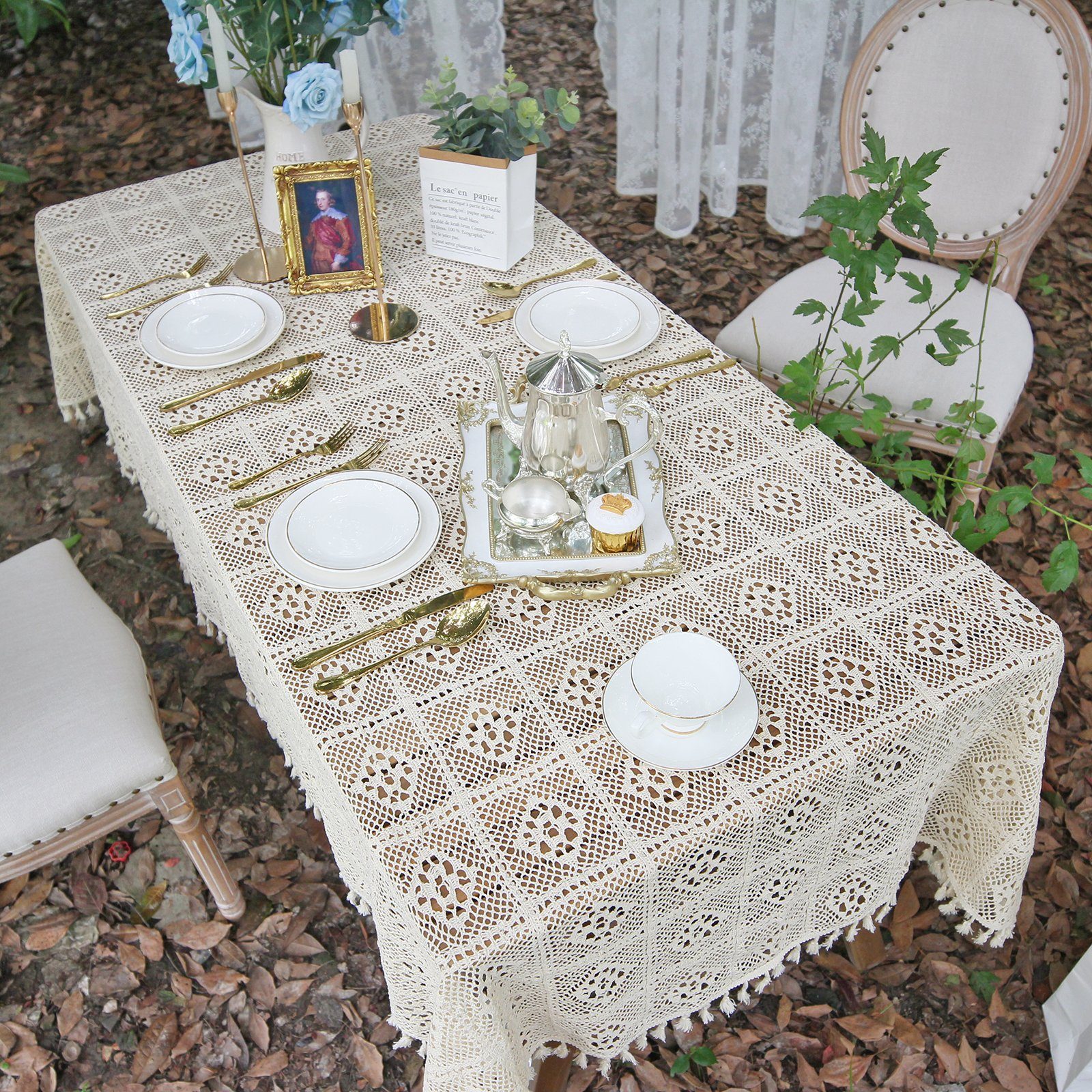 Rosnek Tischdecke Vintage, Creme, Häkeln Diamant günstig online kaufen