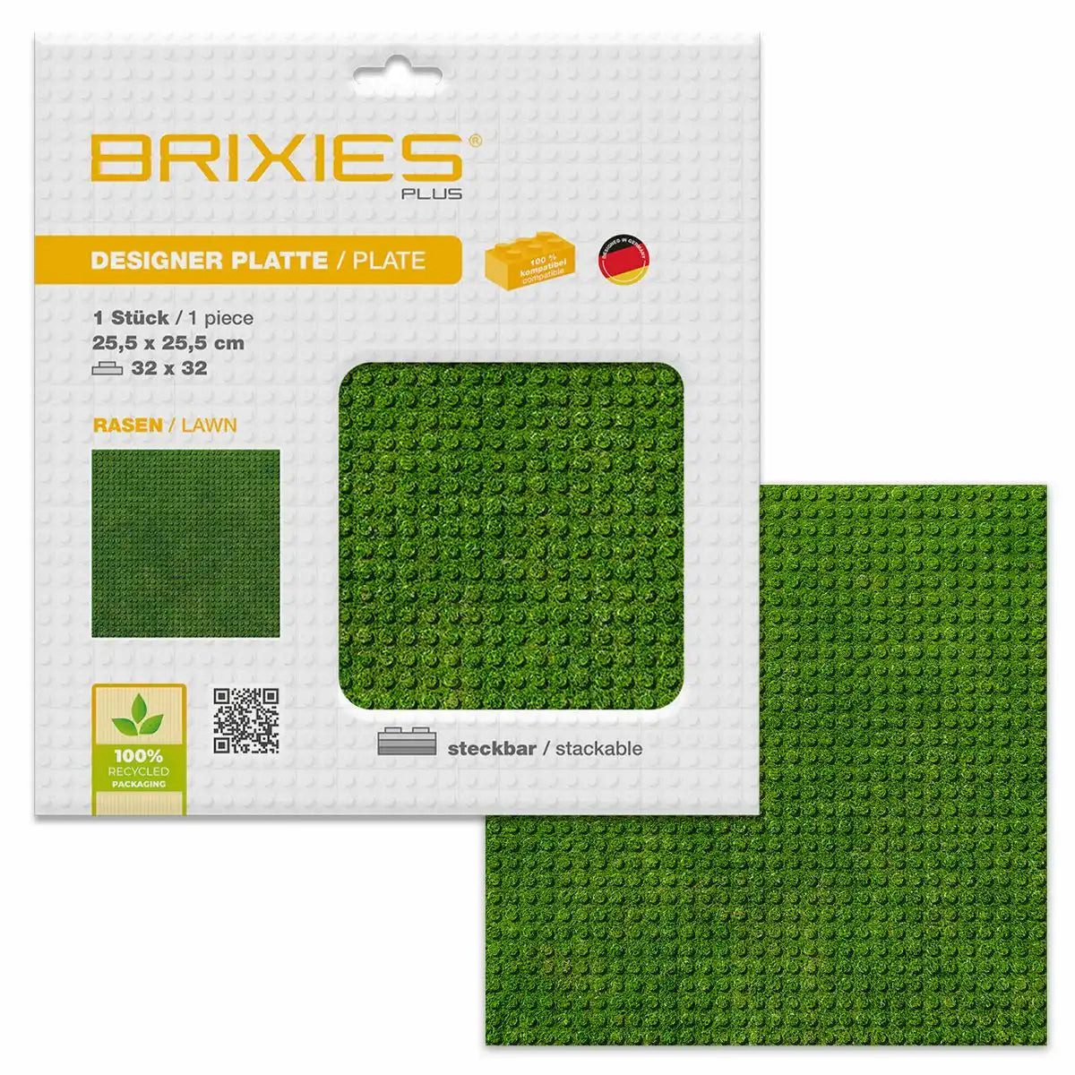 Brixies BRIXIES Bodenplatte Rasen 32x32cm - Perfekte Basis für kreative Bauwer Konstruktionsspielsteine, kompatible Klemmbausteine