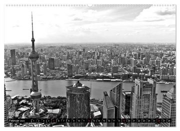 CALVENDO Wandkalender Shanghai - Impressionen in schwarz weiss (Premium, hochwertiger DIN A2 Wandkalender 2023, Kunstdruck in Hochglanz)