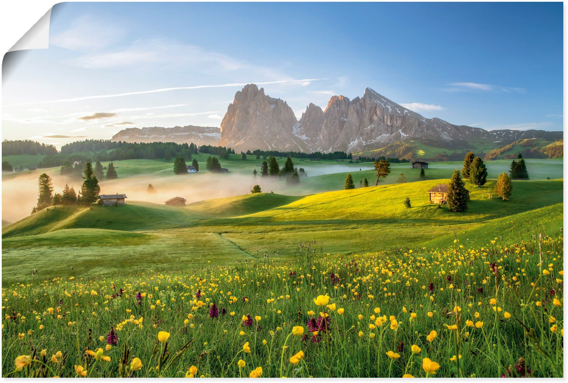 Artland Wandbild Seiser Leinwandbild, als der Berge Wandaufkleber & auf Alm, versch. Alpenbilder oder St), Größen (1 Alubild, Frühling in Poster