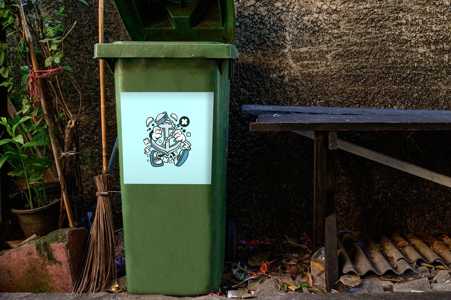 MuchoWow Wandsticker Anker - Sticker, Container, Mülleimer-aufkleber, Mülltonne, Vintage - (1 St), Abfalbehälter Blau
