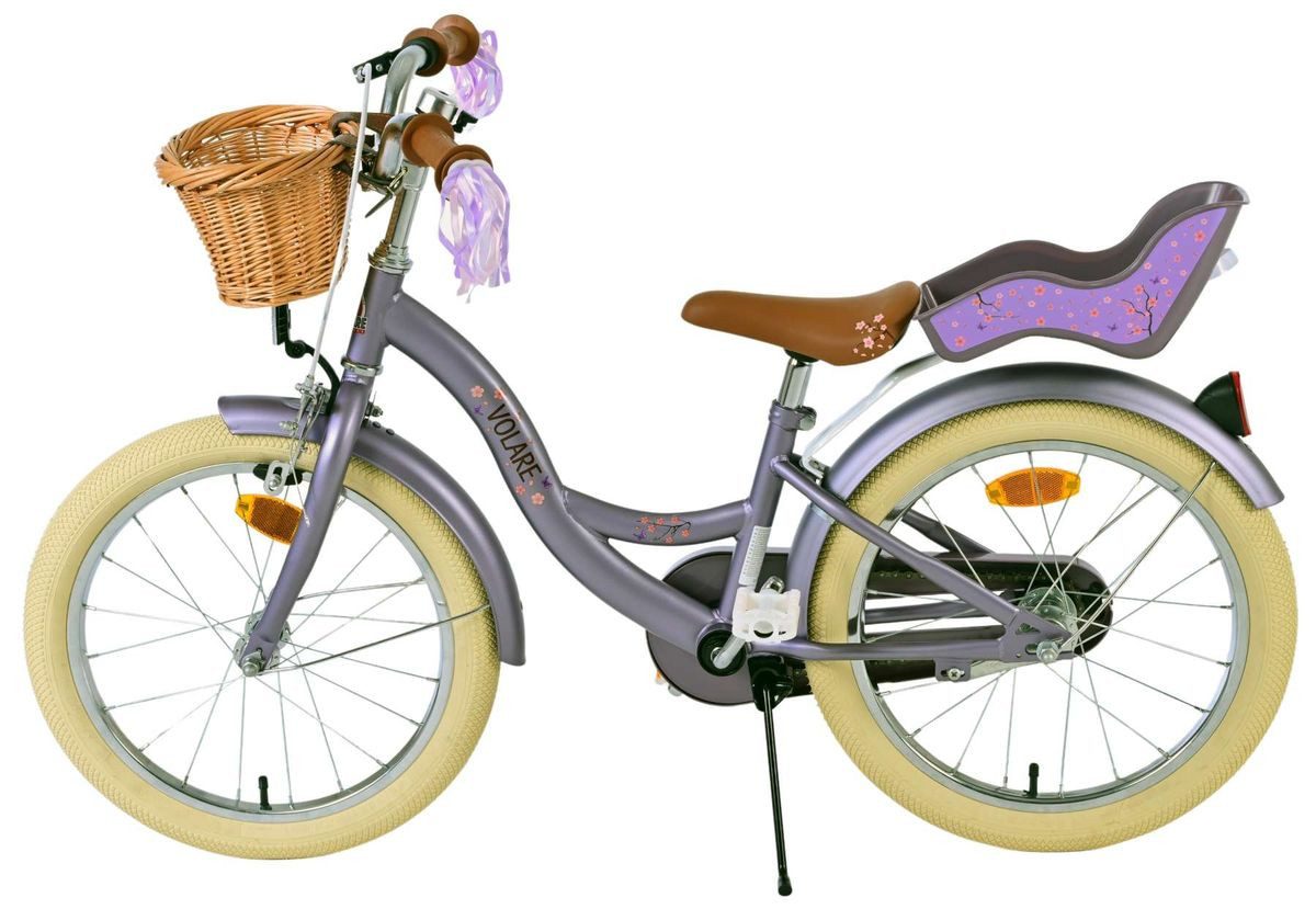 Volare Kinderfahrrad 18 Zoll Kinder Mädchen Fahrrad Mädchenfahrrad Rad Bike Blossom 31842, 1 Gang, Rücktrittbremse, Korb, Seitenständer, Puppensitz