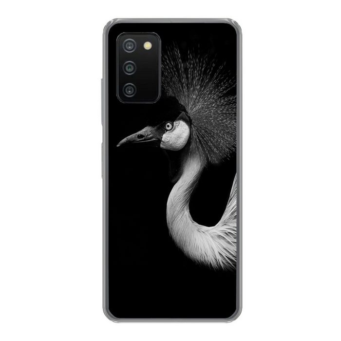MuchoWow Handyhülle Kranich - Schwarz - Weiß - Vogel - Tiere Handyhülle Telefonhülle Samsung Galaxy A03s