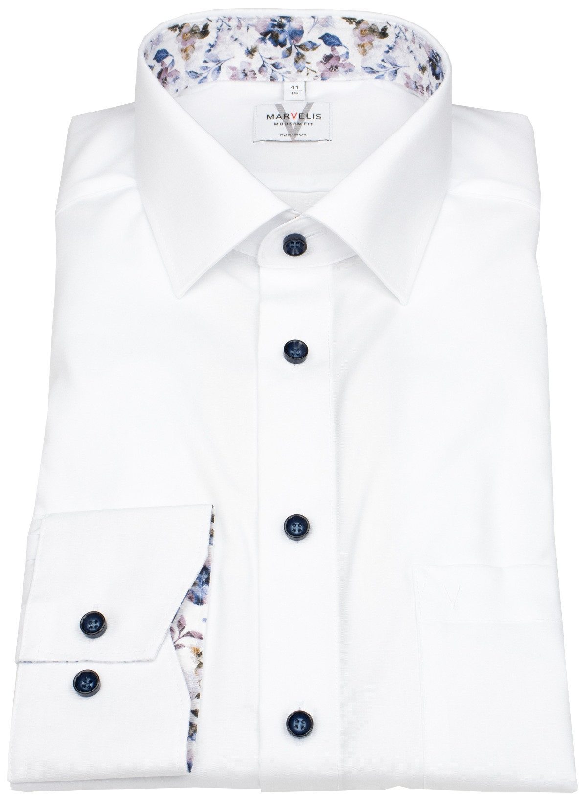 MARVELIS Businesshemd Modern Fit extra langer Arm leicht tailliert bügelfrei