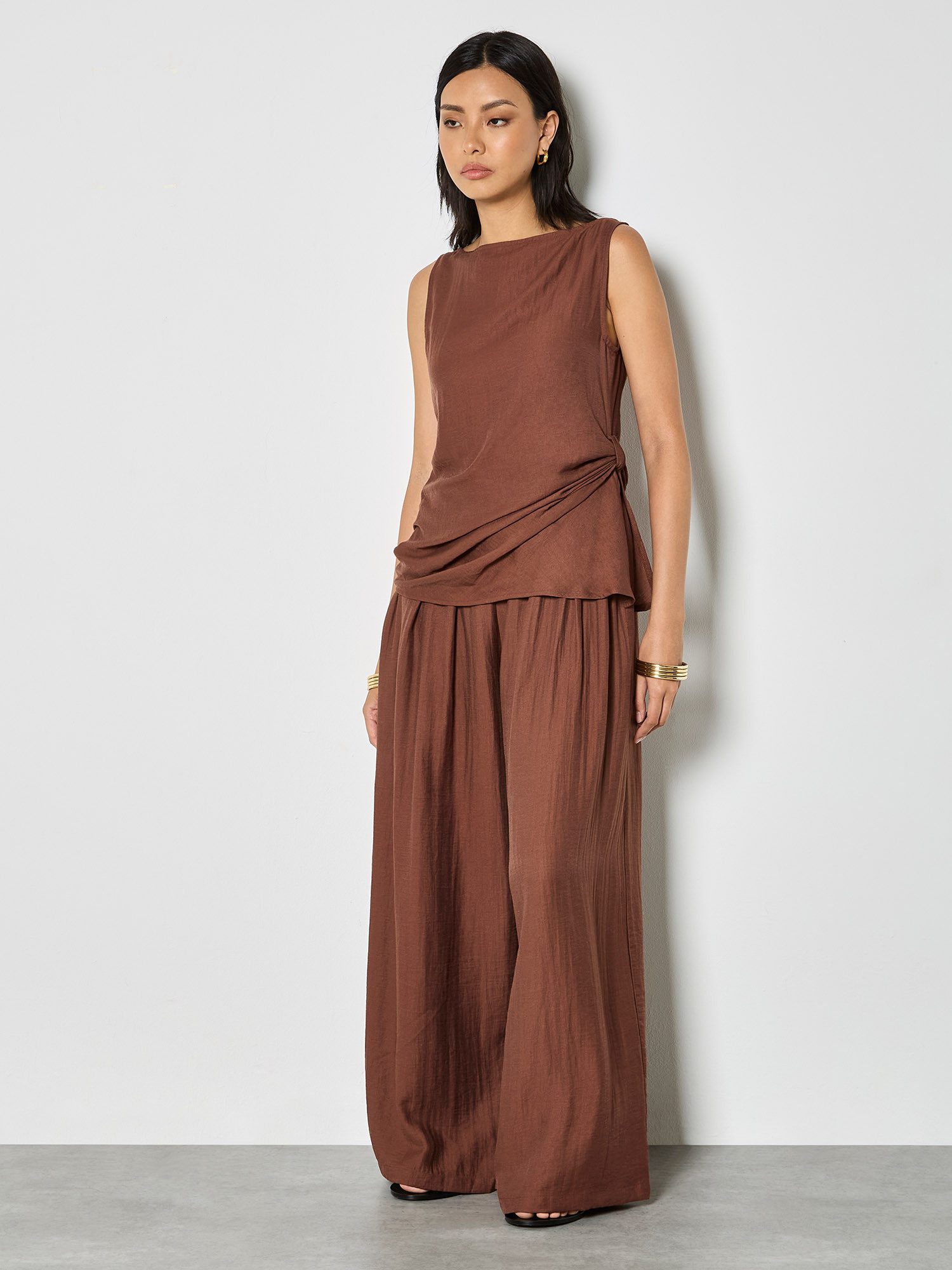 Apricot Palazzohose Weite Hose aus strukturiertem Twill mit Plissee