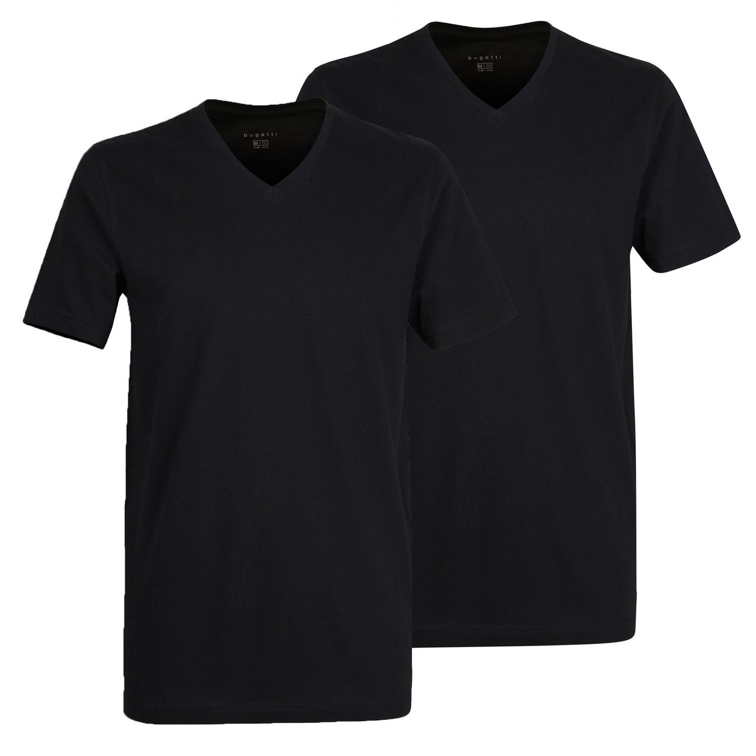 bugatti T-Shirt (2-tlg) V-Ausschnitt, pflegeleicht, 100% Baumwolle im 2er Pack Schwarz