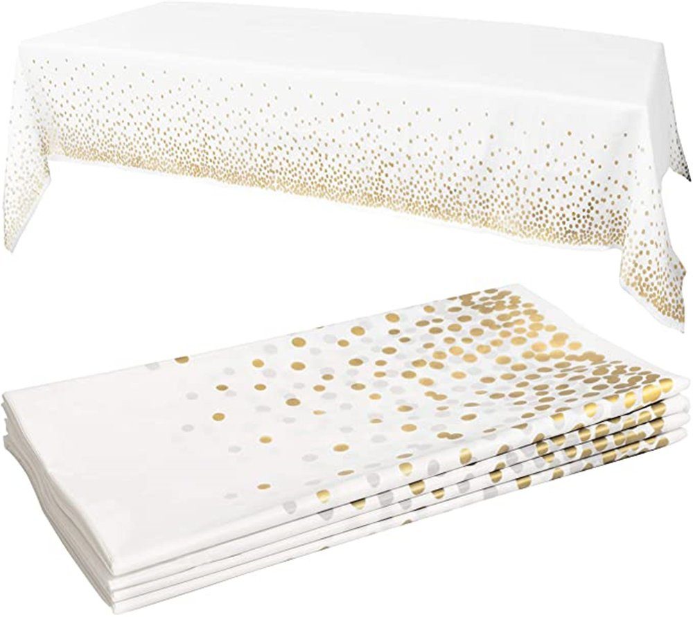 HAMÖWO Tischdecke Weiße Kunststoff-Tischdecke 54 x 108 Zoll Gold Dot Einweg- Tischdecken