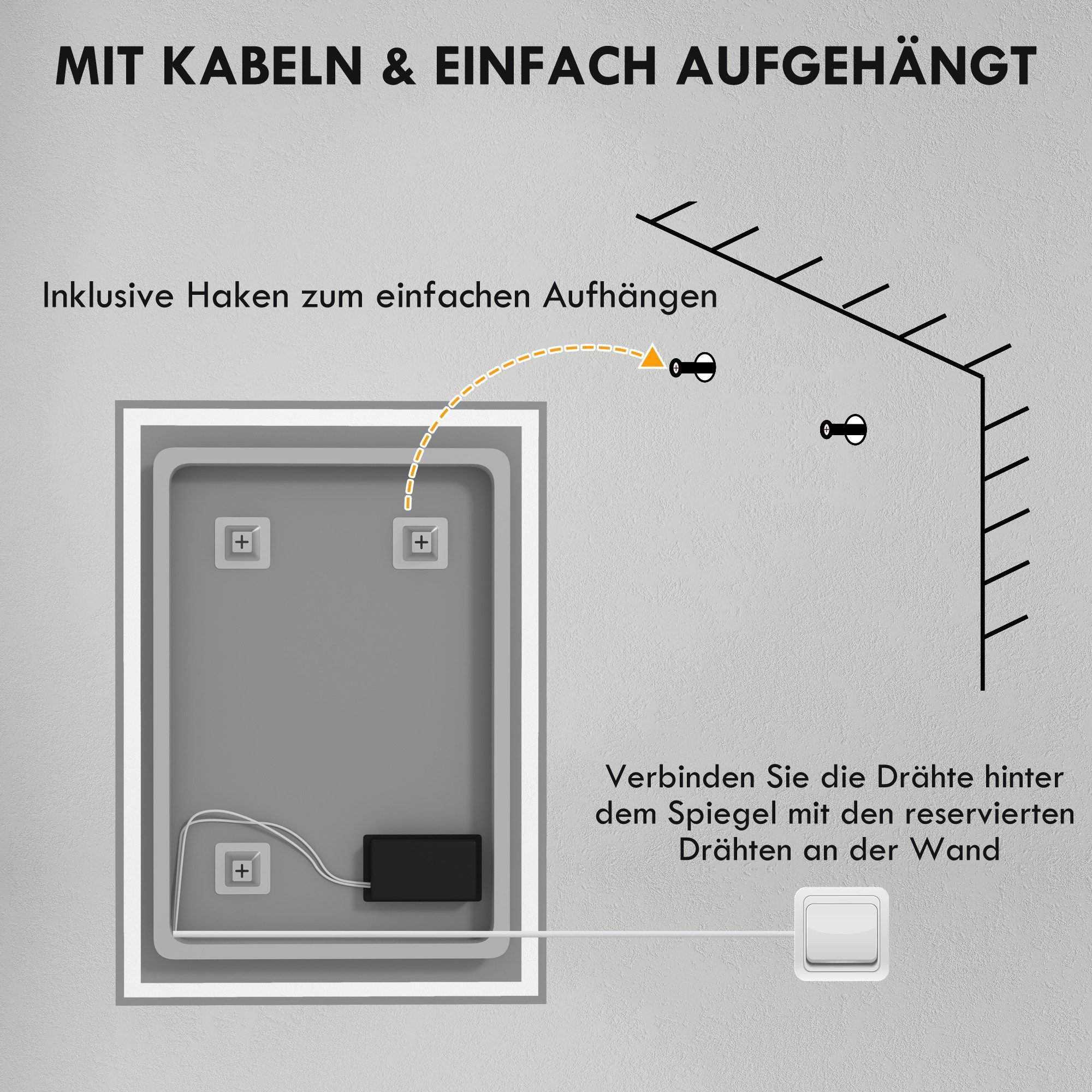MC Star Badspiegel Badezimmerspiegel Wandspiegel LED´s. Berührungsschalter, Weiß