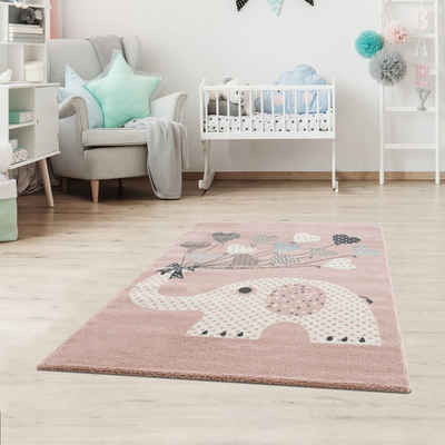 Kinderteppich Elefant mit Luftballons, Jimri, Läufer, Kurzflor, Kinderzimmer Teppich