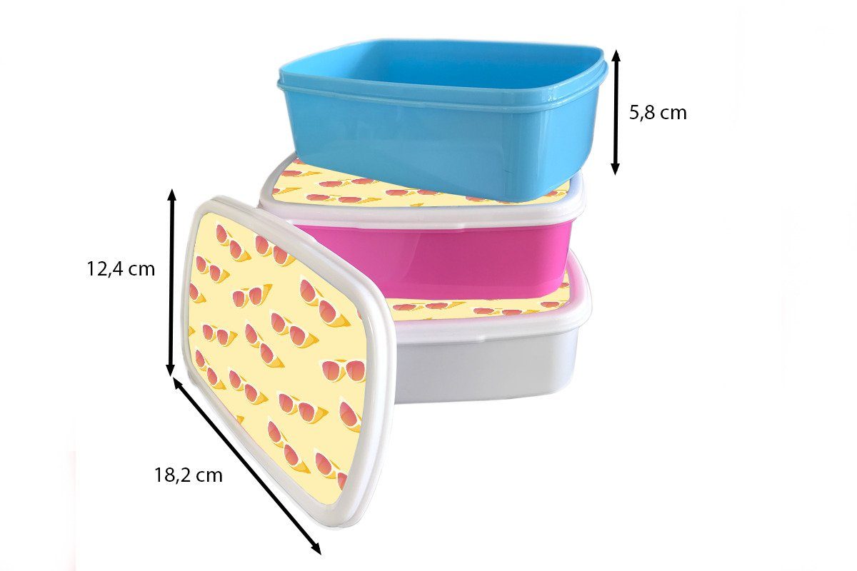MuchoWow Lunchbox Sonnenbrille - Sommer für - Kunststoff Snackbox, Mädchen, rosa Pastell, (2-tlg), Brotdose Kunststoff, Erwachsene, Kinder, Brotbox
