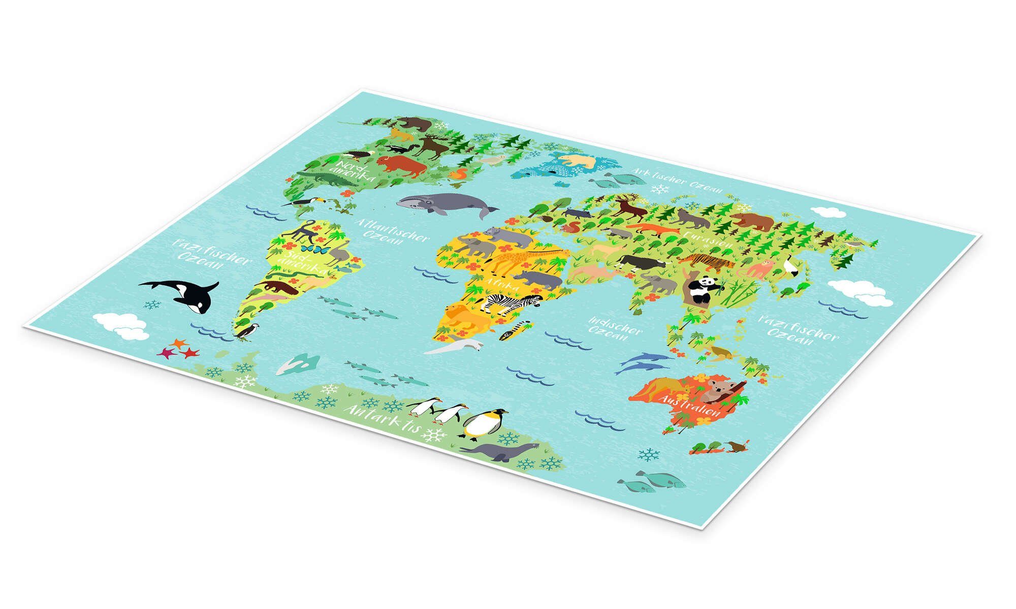 Posterlounge Wandbild Weltkarte der Tiere, Kidz Collection, erhältlich als günstig online kaufen