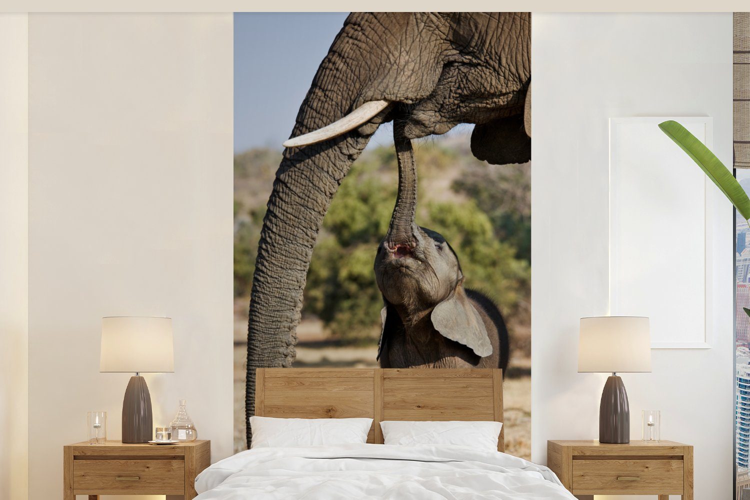MuchoWow Fototapete Elefant - Tiere - Gras - Natur, Matt, bedruckt, (2 St), Vliestapete für Wohnzimmer Schlafzimmer Küche, Fototapete | Fototapeten