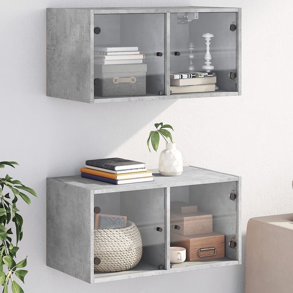 vidaXL Hängeschrank Wandschränke mit Glastüren 2 Stk. Betongrau 68,5x37x35 cm (2-St)