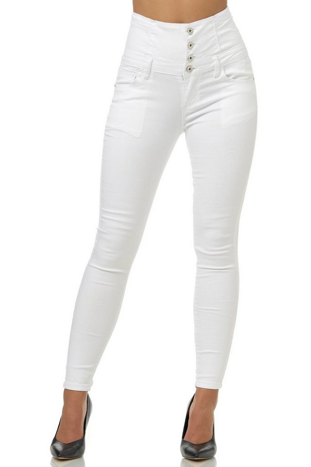 Elara High-waist-Jeans Elara Damen Stretch Jeans Skinny High Waist (1-tlg),  Verschluss: Hoher Bund, Knopfleiste und Reißverschluss