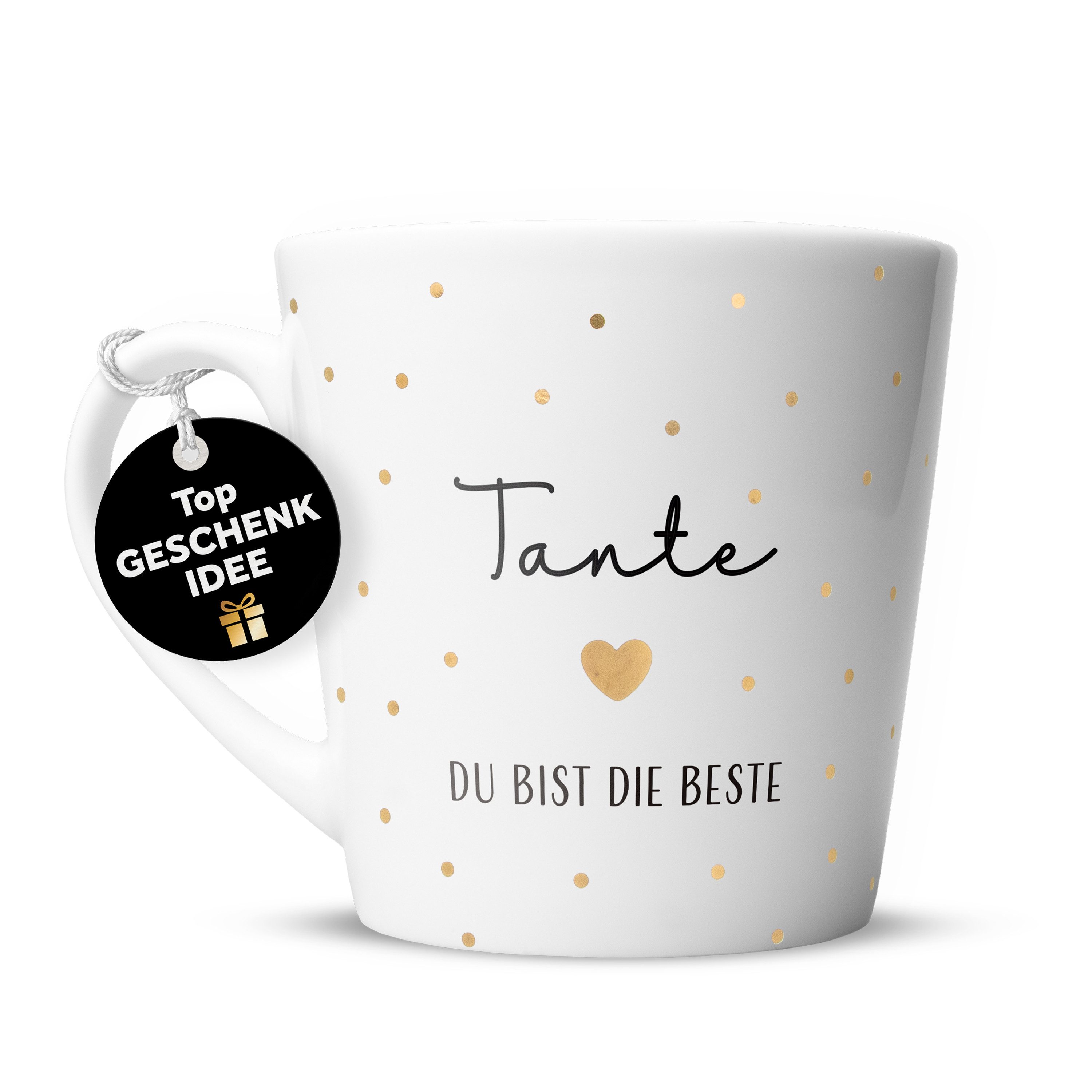 Amari Tasse Beste Tante Spruch Gold, Geschenk Tante Patentante Lieblingstante, 1-tlg., Keramik, Kaffeetasse Teetasse 330 ml Geschenkbox Geburtstag Taufe
