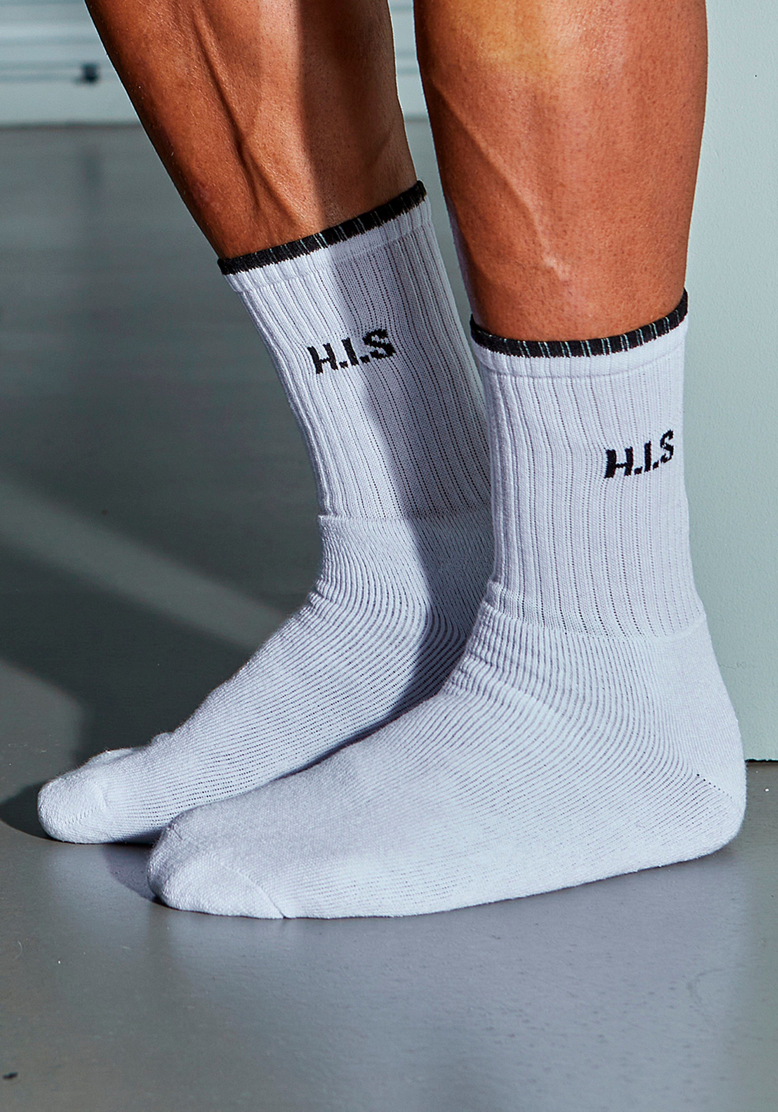 H.I.S Sportsocken Tennissocken Damen Herren Laufsocken (Packung, 6-Paar, Crew Socks Gr. 35-38 bis 47-48) mit Frottee & verstärkten Belastungszonen