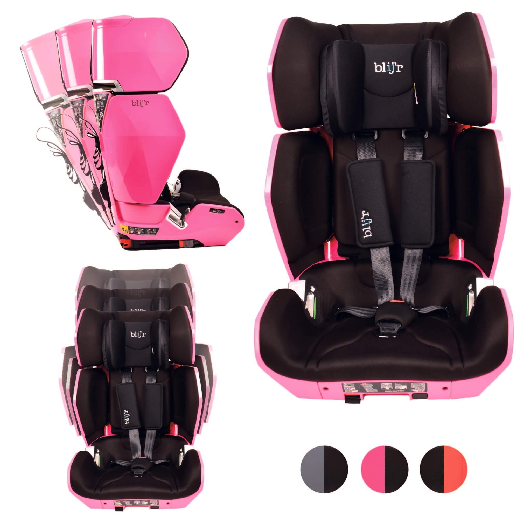 Blij´r Autokindersitz Uniek Autositz Kindersitz für Kinder ab 3,5 bis 12 Jahren, ab: 3, 5Jahre, bis: 12 Jahre, ab: 15,00 kg, bis: 36,00 kg, mitwachsender Autositz, abwaschbare Polsterung pink